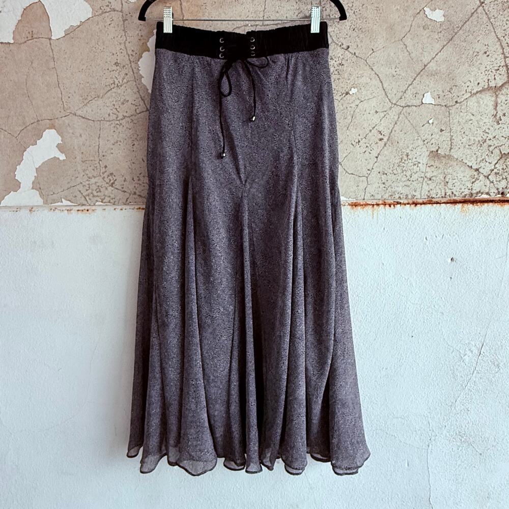 Y2K Maxi Skirt Corset Waist Flowy Chiffon Boho Romantic Witchy Lapis Womens L